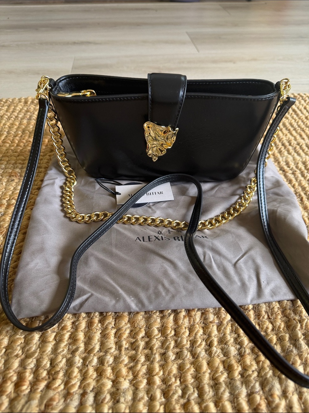 Alexis Bittar Black Leather Crossbody with Gold Lion Hardware - Picture 1 of 9